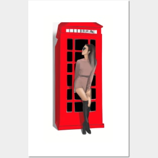 Girl in an English phone booth Posters and Art